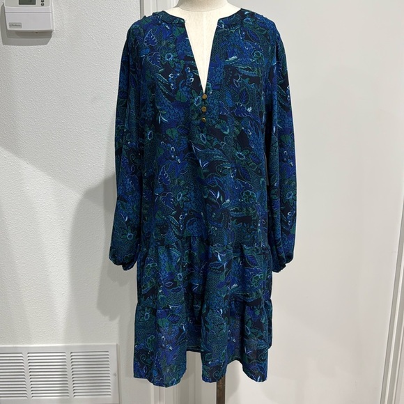Time & Tru Blue and Green Long Sleeve Dress - L - Picture 3 of 9